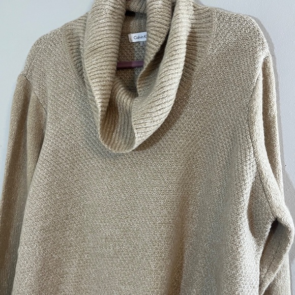 Calvin Klein Women Sweater Size 1X Tan Cowl Neck Pullover Knit Vintage Neutral - Picture 4 of 14